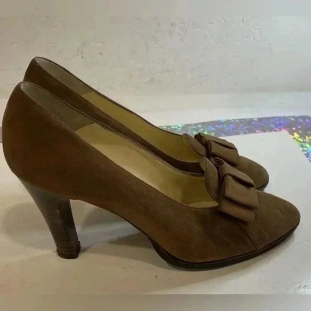GUCCI Suede Bow Heel Pumps Brown Shoes Women Size 34 Style 14132 3044 - Picture 3 of 12